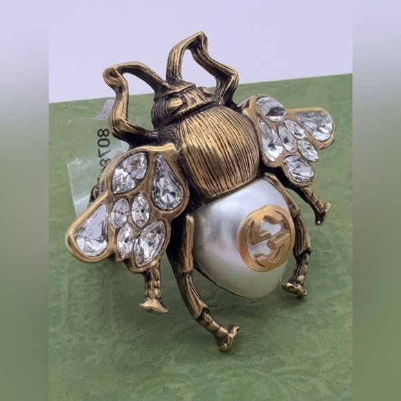 NEW Gucci Bee Ring with Crystals and Pearl Size S (US 6.5) - Picture 6 of 14